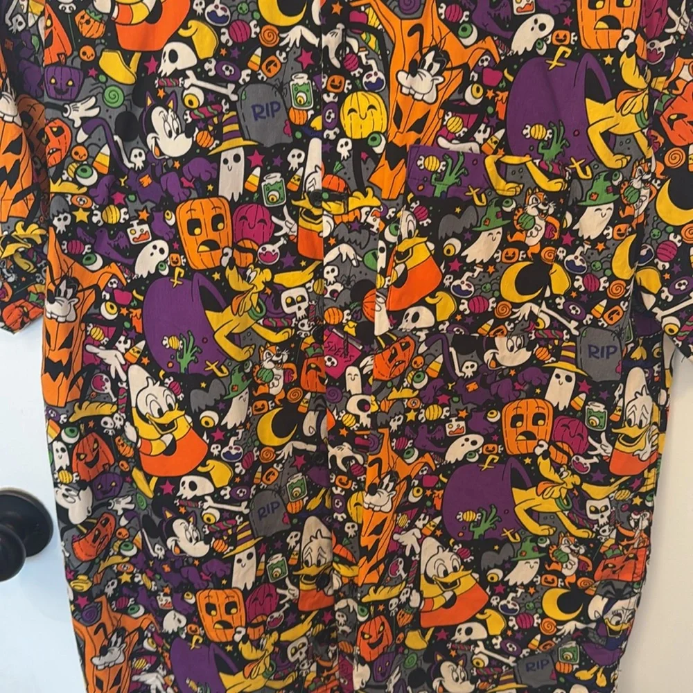 DISNEY PARKS HALLOWEEN CHARACTER BUTTON DOWN TOP MEDIUM AOP - Picture 3 of 5